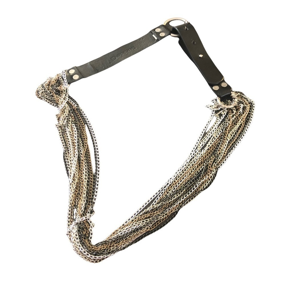 The Buckle Leather Moto Biker Chain Belt Black Silver Hardware Sz M/L Ststement